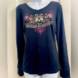 Harley Davidson Black V-Neck Soft Long Sleeve Shirt size Large